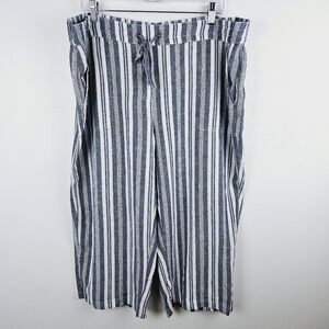 Per Se Blue & White Linen Blend Striped Capri Cropped Pants, size 1X